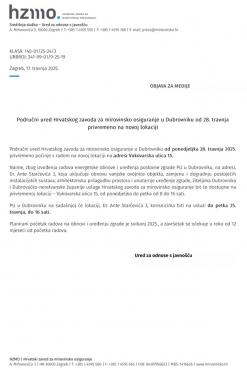 Područni ured Hrvatskog zavoda za mirovinsko osiguranje u Dubrovniku od 28. travnja privremeno na novoj lokaciji