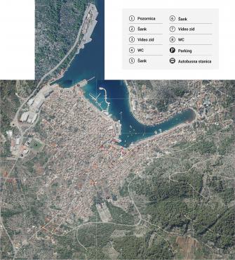 Mapa za snalaženje centrom Vele Luke za dan koncerta Trag u beskraju 29.07.2025.g.