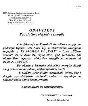 Obavijest potrošačima električne energije za 04. rujna 2025.