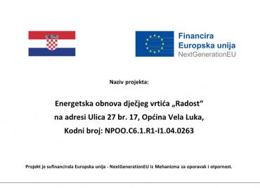 Energetska obnova dječjeg vrtića „Radost“ na adresi Ulica 27 br.17, Općina Vela Luka