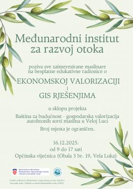 Najava radionice projekta "Baština za budućnost" Vela Luka, 16.12.2025.