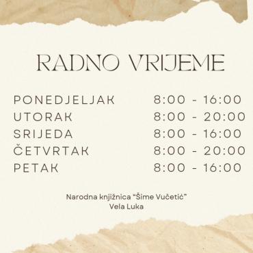 Obavijest Narodne knjižnice "Šime Vučetić"