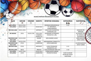 Najava sportskih događanja za siječanj i veljaču 2026.g.