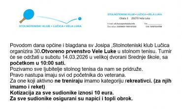 30. Otvoreno prvenstvo Vele Luke u stolnom tenisu