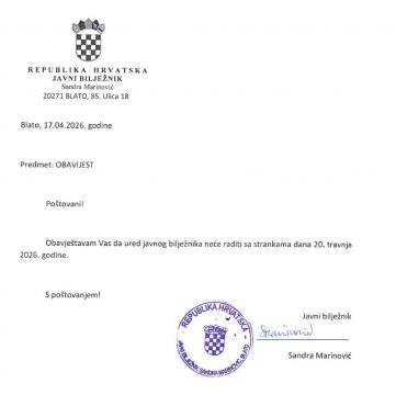 Obavijest iz ureda javnog bilježnika