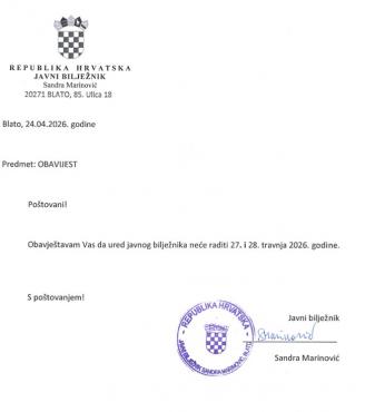 Obavijest iz ureda javnog bilježnika