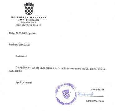 Obavijest iz ureda javnog bilježnika