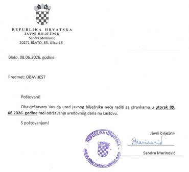 Obavijest iz Ureda javnog bilježnika
