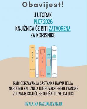 Obavijest za korisnike Narodne knjižnice Šime Vučetić