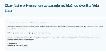 Obavijest iz Komunalnih djelatnosti d.o.o.