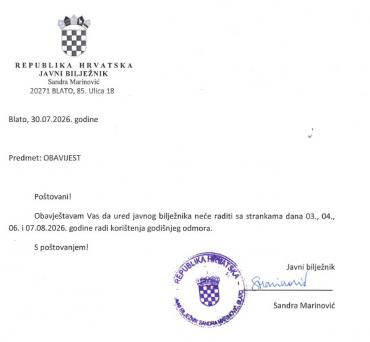 Obavijest iz ureda javnog bilježnika