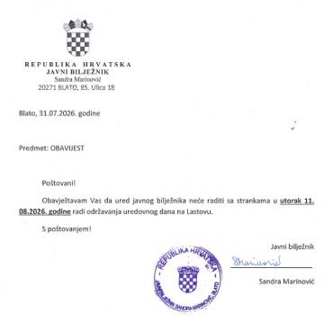 Obavijest iz ureda javnog bilježnika