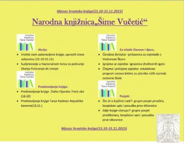 Mjesec hrvatske knjige u Narodnoj knjižnici Šime Vučetić 15. listopada - 15. studenog 2015.