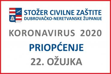 Priopćenje Stožera civilne zaštite DNŽ, 22. ožujka 2020. godine