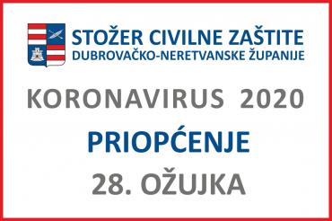 Priopćenje Stožera civilne zaštite DNŽ, 28. ožujka 2020. godine