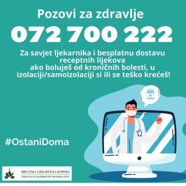 Hrvatski Crveni križ i Hrvatska ljekarnička komora pokrenuli su projekt "Pozovi za zdravlje"