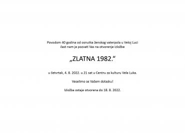 Izložba "ZLATNA 1982." povodom 40 godina od osnutka ženskog vaterpola u Veloj Luci