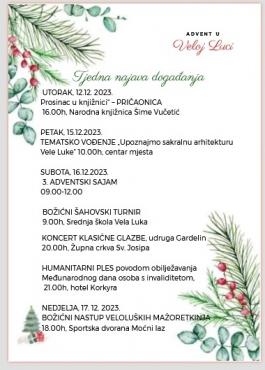 Tjedna najava događaja u sklopu "Adventa u Veloj Luci"
